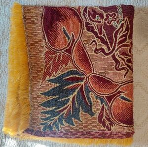 Mexican Bedspread Colcha el Rosario Orange Yellow With Lily Flowers Full Size